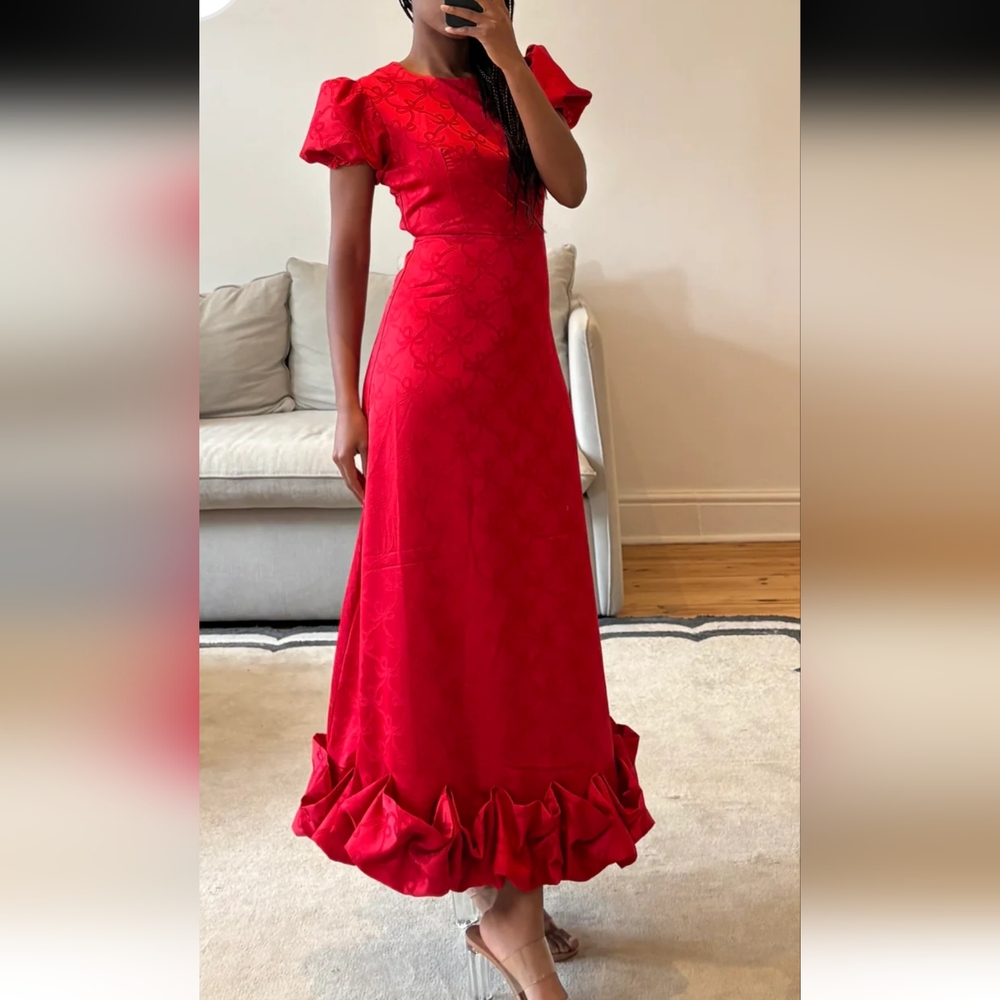 ASOS Red Maxi Dress with Puff Sleeves and Ruffle Hem